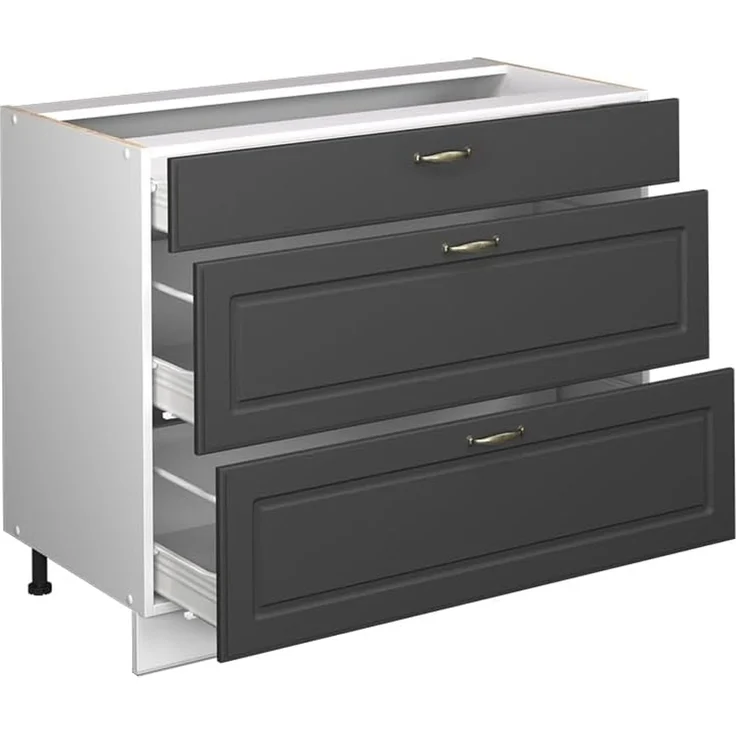Küchenunterschrank Fame-Line Anthrazit-Gold Landhaus/Weiß 100 cm ohne Arbeitsplatte Vicco – Bild 6