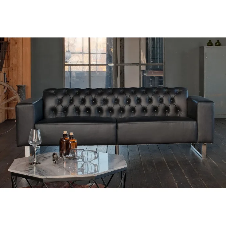KAWOLA Sofa NILO Ledersofa 3-Sitzer Leder schwarz 77 x 86 x 219 cm