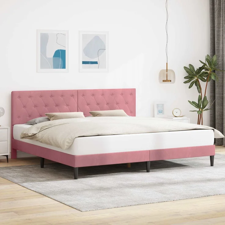 vidaXL Bettrahmen mit Kopfteil Rosa 200 x 200 cm Samt 42027688 – Bild 1
