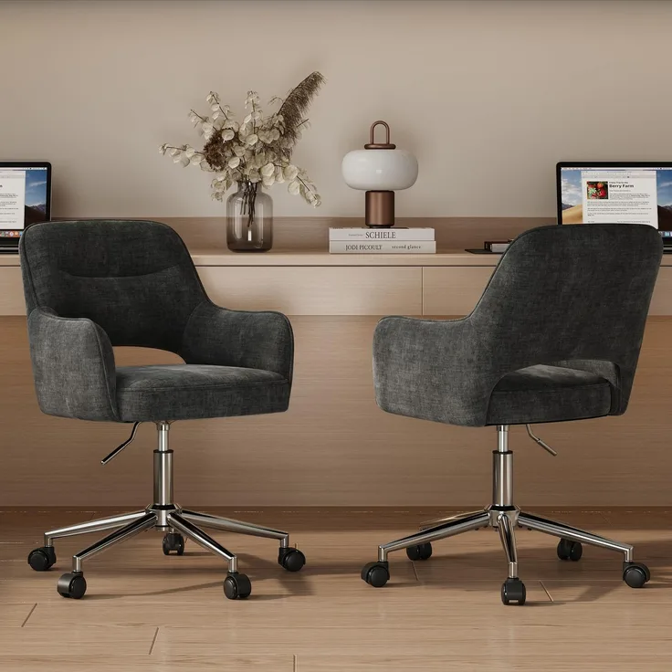 MALOL Drehstuhl Sessel Wohnzimmer höhenverstellbar 2er Set, Moderner Relaxsessel Stuhl mit Rollen, 360° Drehsessel Schreibtisch Stuhl mit Armlehnen für Wohnzimmer, Schlafzimmer, Homeoffice, Dunkelgrau