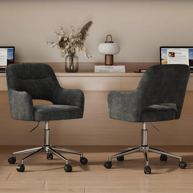 MALOL Drehstuhl Sessel Wohnzimmer höhenverstellbar 2er Set, Moderner Relaxsessel Stuhl mit Rollen, 360° Drehsessel Schreibtisch Stuhl mit Armlehnen für Wohnzimmer, Schlafzimmer, Homeoffice, Dunkelgrau