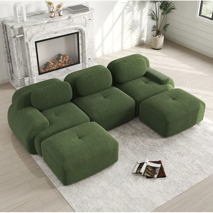 DESVIAE Sofa rahmenlos und montagefrei aus Cordstoff Grün, 298 x 178 x 70 cm – Bild 3