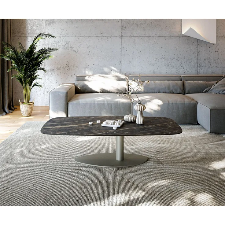 Couchtisch Edge Boot 140x80 cm Keramik Laminam® Noir Desir Braun Vibany Metall Effektfinish Titan