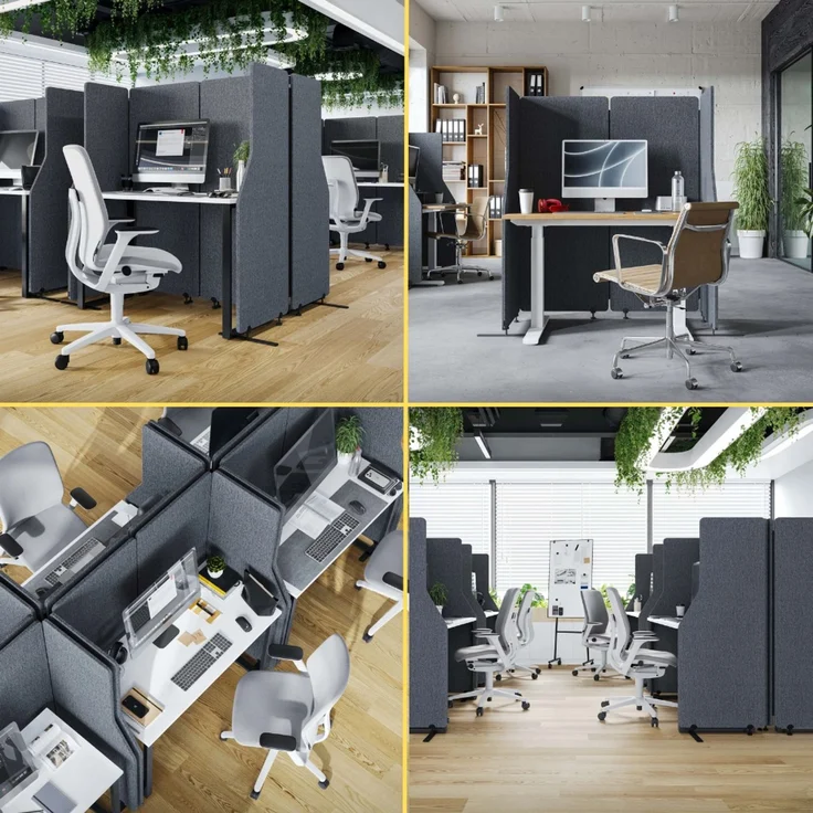 Akustik-Trennwand mit Schalldämmung PEOLT - 145x240x1,8cm Anthrazit | Stellwand Büro Raumteiler Office-Akustikwand Sichtschutz freistehend – Bild 7
