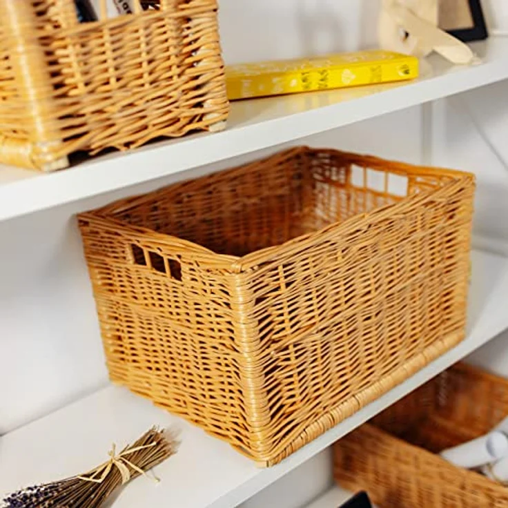 Creative Home Holzkiste Weidenkorb Aufbewahrungskorb, Handgeflochten, Haltbar (1 St), Korb Geflochten Naturkorb mit Griffen Aufbewahrung – Bild 3