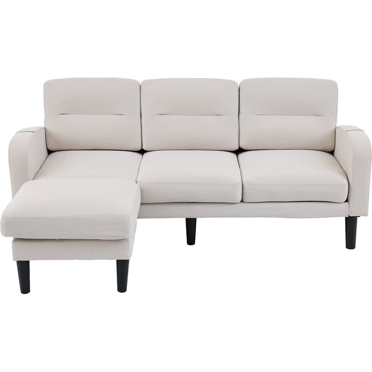 DESVIAE Sofa 3-Sitzer mit Chaiselongue und Seitentaschen 204x80x136 cm Vliesstoff Beige – Bild 3