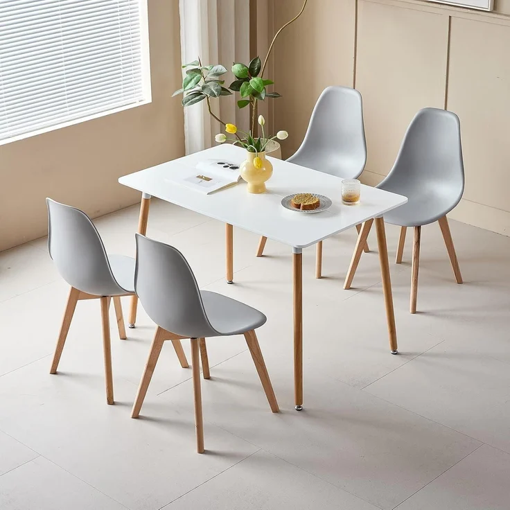Esszimmerstühle 4er Set Beine Buchenholz Wohnzimmer Bar Grau 4 Stühle – Bild 2