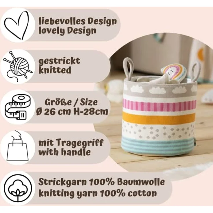 howa Aufbewahrungskorb be happy, Spielzeugkorb Kinderzimmer beige, Baumwolle, Strick, Ø 26cm, H 28cm – Bild 3