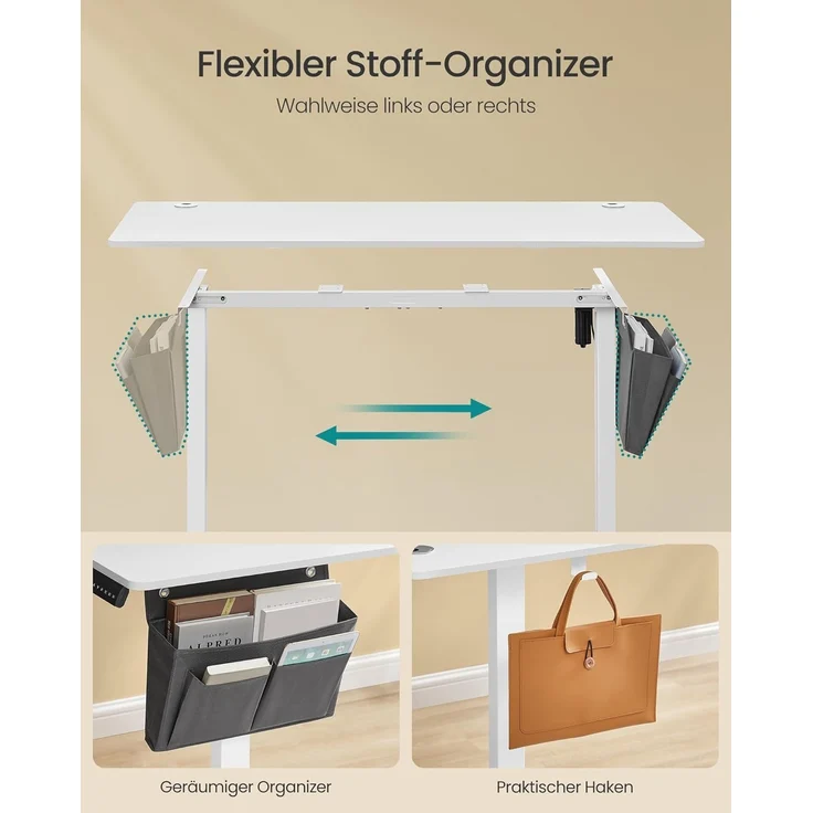 Songmics Höhenverstellbarer Schreibtisch elektrisch, 60x140 x (72-120) cm, Verstellbarer Tisch, Memory-Funktion für 4 Höhen, für Homeoffice, Arbeitszimmer, wolkenweiß LSD134W01 – Bild 5