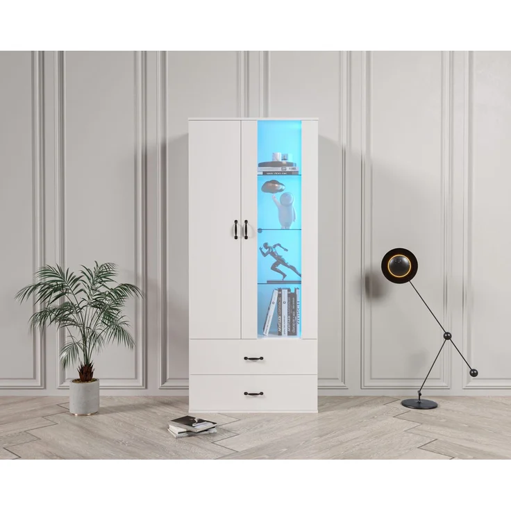 ZUBALIYA Hängeschrank (59,5 x 35 x 182 cm), 2 Türen, LED - Beleuchtung, Stauraum für Wohnbereich, Küche oder Bad entsprechend dem Aufstellort, Weiß – Bild 25