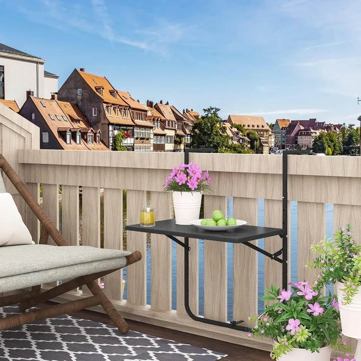 Woltu Balkonhängetisch (1-St), Klapptisch zum Hängen, mit 3 Höhenverstellbar, Schwarz – Bild 9