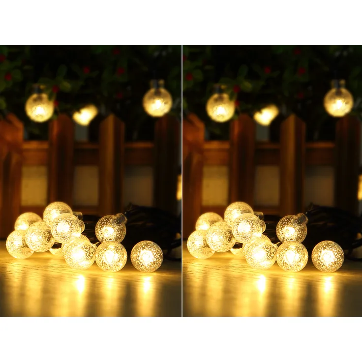 2er Set Solarbetriebene LED Outdoor Lichterkette mit 20 Glühbirnen, 2,8 Meter
