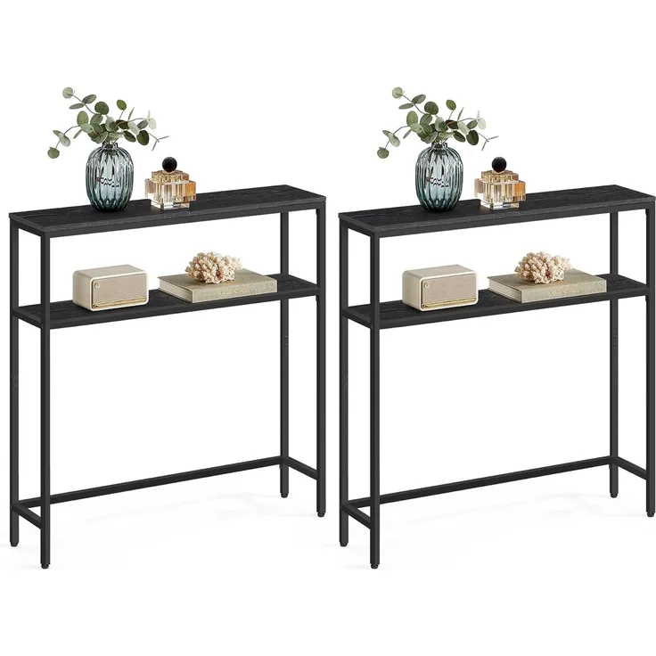 VASAGLE Konsolentisch, schmaler Sofatisch mit 2 Ablagen, 20 x 80 x 80 cm, Flurtisch, 2 Ebenen, für Flur, Wohnzimmer, Schlafzimmer, anthrazitgrau-tintenschwarz LNT130B22