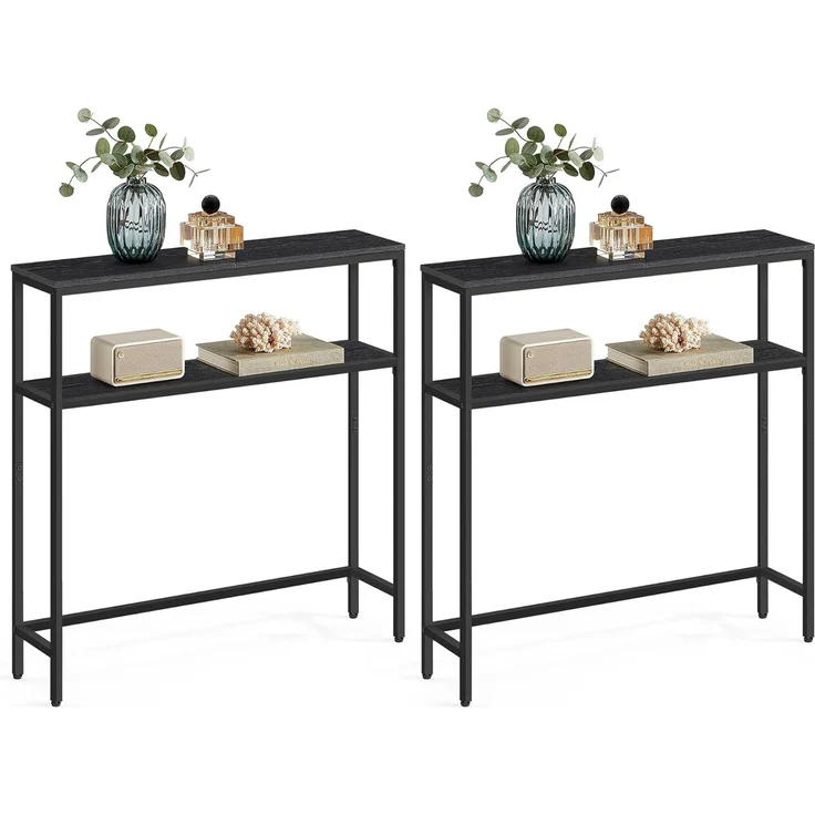 VASAGLE Konsolentisch, schmaler Sofatisch mit 2 Ablagen, 20 x 80 x 80 cm, Flurtisch, 2 Ebenen, für Flur, Wohnzimmer, Schlafzimmer, anthrazitgrau-tintenschwarz LNT130B22 – Bild 1