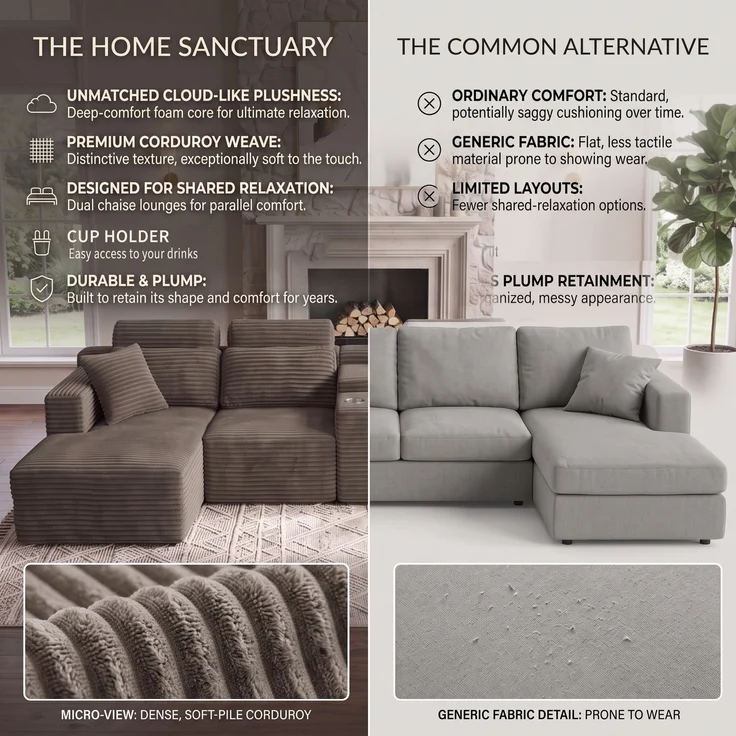 ZUBALIYA Boneless Compression Sofa, U-förmiges modulares Sofa mit integrierten Becherhaltern, Khaki, 372 x 151 x 80 cm – Bild 11