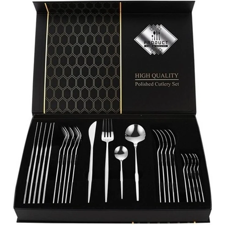 Premium Besteck-Set Silber 6 Personen 24-tlg Edelstahl Essbesteck CF-22126 – Bild 4