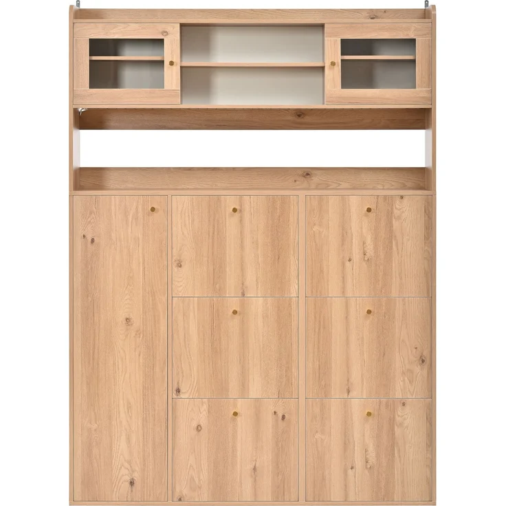 ZUBALIYA Schuhschrank (130 x 25 x 180 cm), 6 Klappfächer, LED - Beleuchtung, Stauraum für Flur und Eingangsbereich, Naturfarben – Bild 15