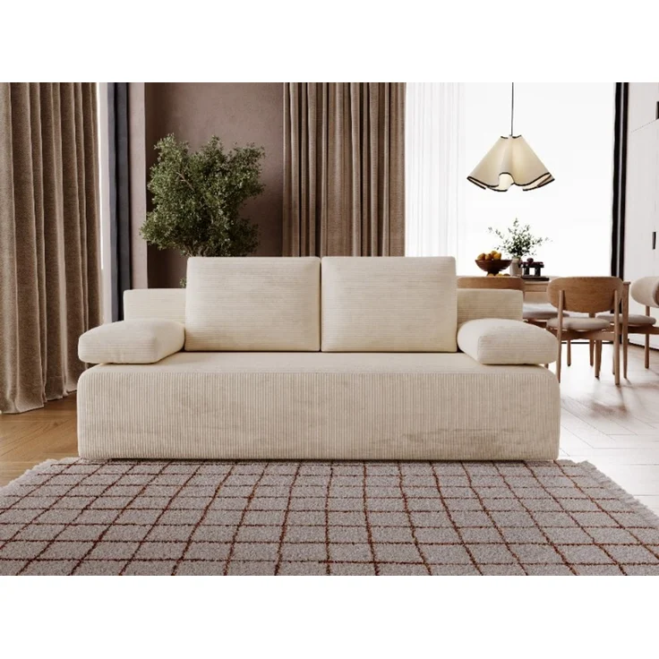 Wohnero 24 Zaya Premium Schlafsofa 201x91 cm mit Bettkasten & DL-Automatik – 201x137 cm Liegefläche, 3-Sitzer Sofa mit Schlaffunktion - Creme – Bild 4