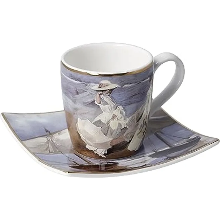 Goebel Espressotasse Joaquin Sorolla - Spaziergang am Strand, mit Untertasse, Artis Orbis, Fine Bone China, Bunt, 100 ml, 67018051