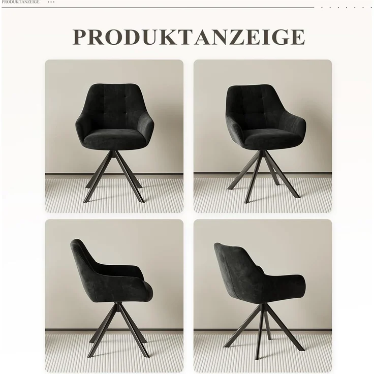 COLAMY Drehbare Esszimmerstühle 6er Set, Esszimmerstühle Drehbar mit Armlehne, Armlehnstuhl Drehbar mit Rückenlehne für Esszimmer, Stühle aus Weichem Florstoff mit Metallgestell für Küche, Schwarz – Bild 10