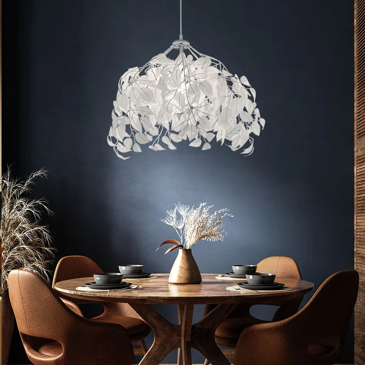 Pendelleuchte, Metall, Blätter/Äste, weiß, H 150 cm – Bild 2