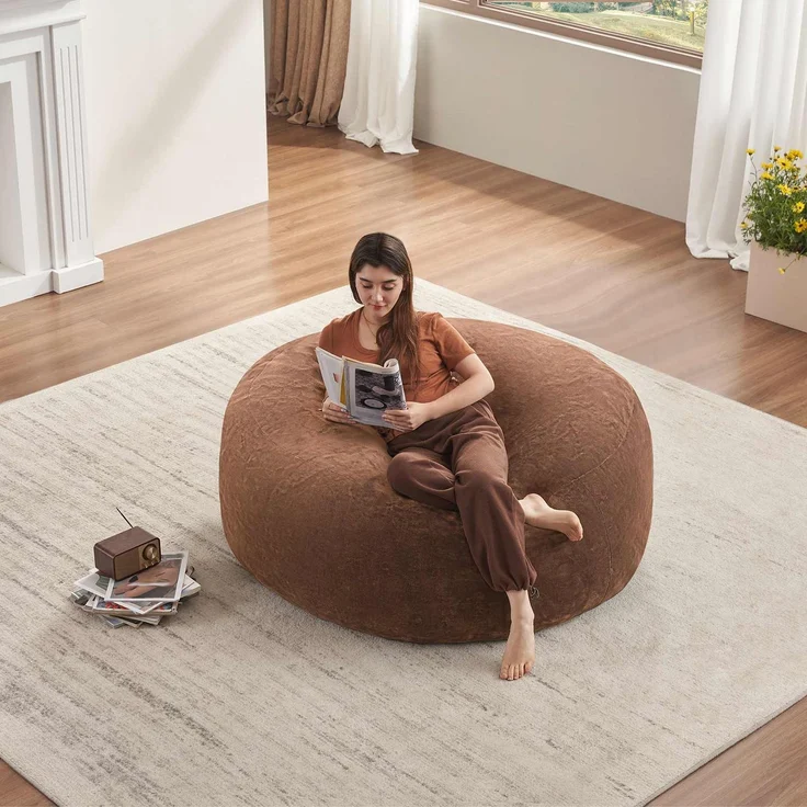 5FT Sitzsack,Sitzsackstuhl, Sofa für Erwachsene,weicher und bequemer Lesestuhl,geeignet für Schlafzimmer, Balkone und andere Orte--Kaffee--120x120x60cm--YOUDENOVA – Bild 6