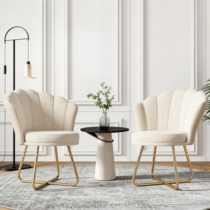 Hawthyhome Polsterstuhl Polstersessel 2er Set mit Blütenblatt-Rückenlehne & goldenen Metallbeinen, hohe Rückenlehne mit Kopfstütze, Wasserfall-Sitzkissen, gepolsterte Armlehnen, SGS-zertifiziert & bis 150 kg belastbar, elegantes Design, ideal für Esszi... – Bild 7