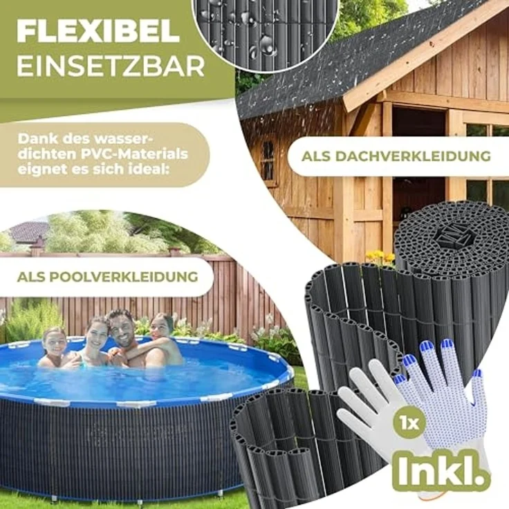 KESSER® PVC Sichtschutzmatte Sichtschutzzaun 90x300 cm | Balkonverkleidung Windschutz | verstärkte Lamellen für Garten Balkon & Terrasse | Balkonumrandung inkl. Kabelbindern & Abdeckung Anthrazit – Bild 5