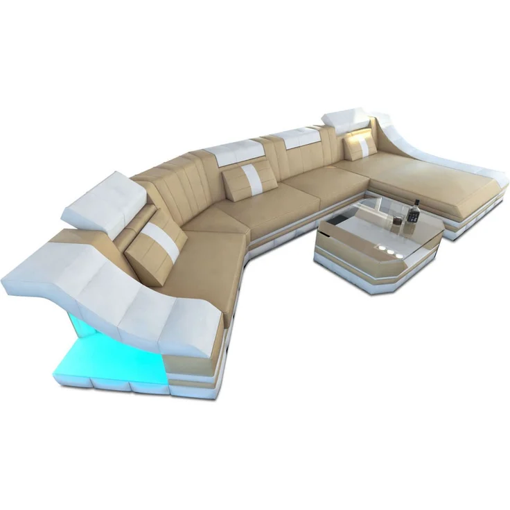 Mini Couch Turino C - Echtleder - sandbeige-weiß - Rechts – Bild 1
