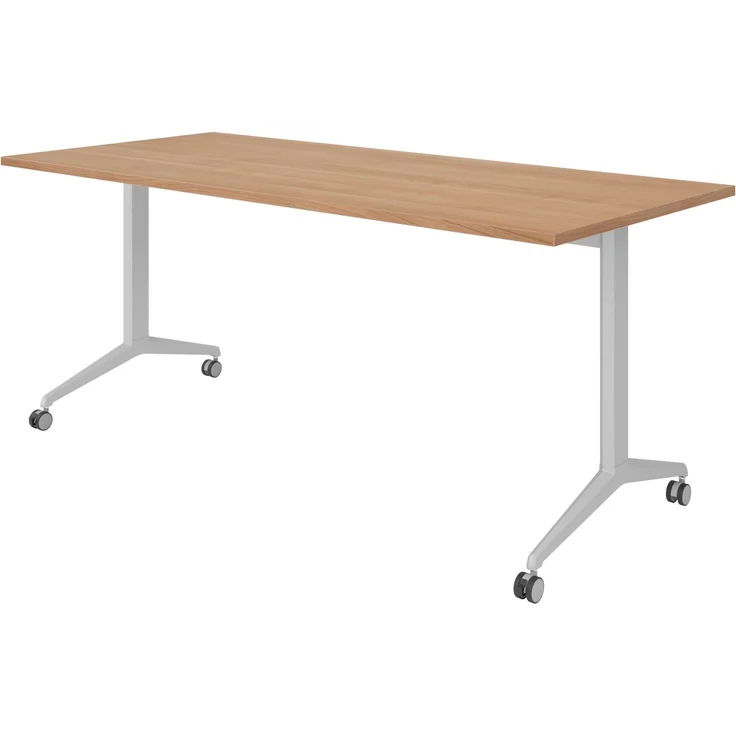 bümö Seminartisch klappbar fahrbar 180x80 cm Nussbaum, Gestell silber - Klapptisch staffelbar, mit vier Doppelrollen Büro Schulungstisch, KFZ19-N-S – Bild 1