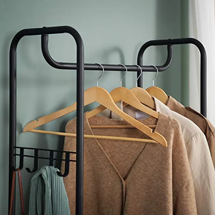 Vasagle Garderobenständer, Garderobe, Kleiderständer, mit Schuhablage, Schuhregal, Flur, Schlafzimmer, 58 x 28 x 181 cm, Industrie-Design, vintagebraun-schwarz HSR81BX – Bild 4