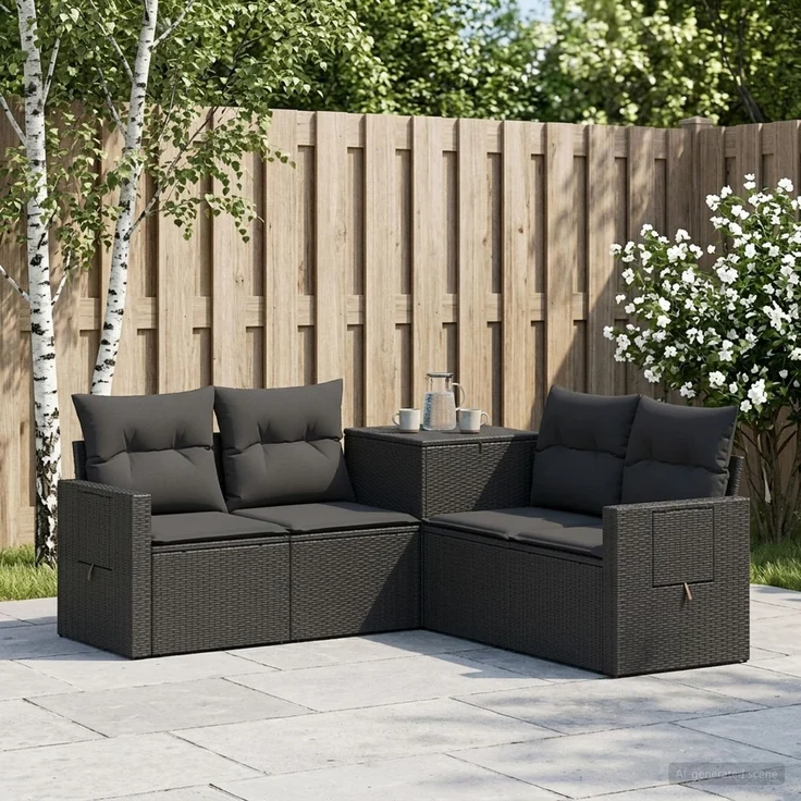 vidaXL Sofa Set 5 stk. Schwarz Polyrattan und Stahl 3447871 – Bild 1