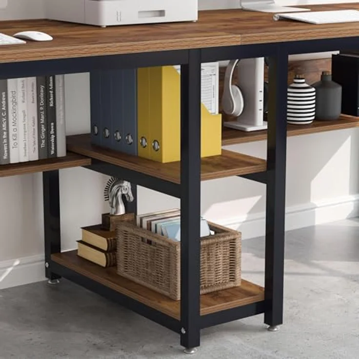 LITTLE TREE Schreibtisch Computertisch 240 x 75 x 60 cm, großer Schreibtisch aus Industriell Holz und Metall als Bürotisch Arbeitstisch für 2 Personen, ideal für Homeoffice Gaming, Braun – Bild 5