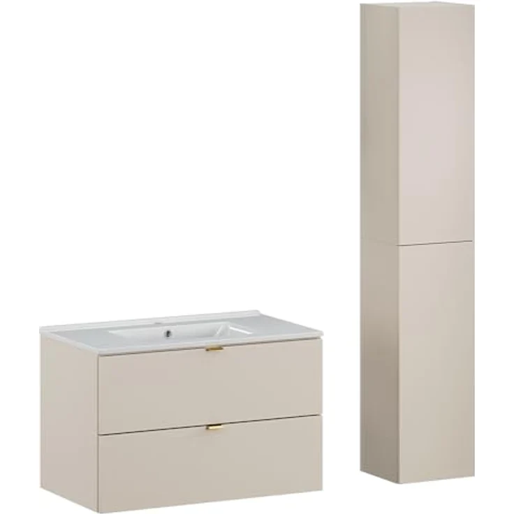 Lomadox Badmöbel-Set DURANGO-56, (Spar-Set, 2-St, Waschtisch Unterschrank), Keramikwaschbecken 80cm breit, kaschmir, versch. Griffvarianten – Bild 2