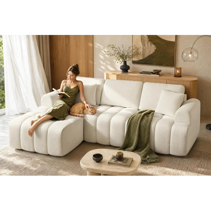VASAGLE Modulares Sofa, 4-Sizter, Schlafsofa, Rahmenlos, Chenille | Couch, 157 x 241 x 85 cm, für Wohnzimmer, weiß, CAMILA Kollektion LCS168W101-01