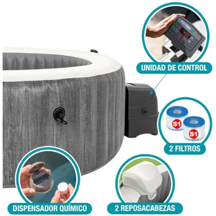 Intex Greywood Deluxe Purespa, Aufblasbares Spa für 6 Personen, grau, mit LED-Lichtern und Schutzhülle – Bild 5
