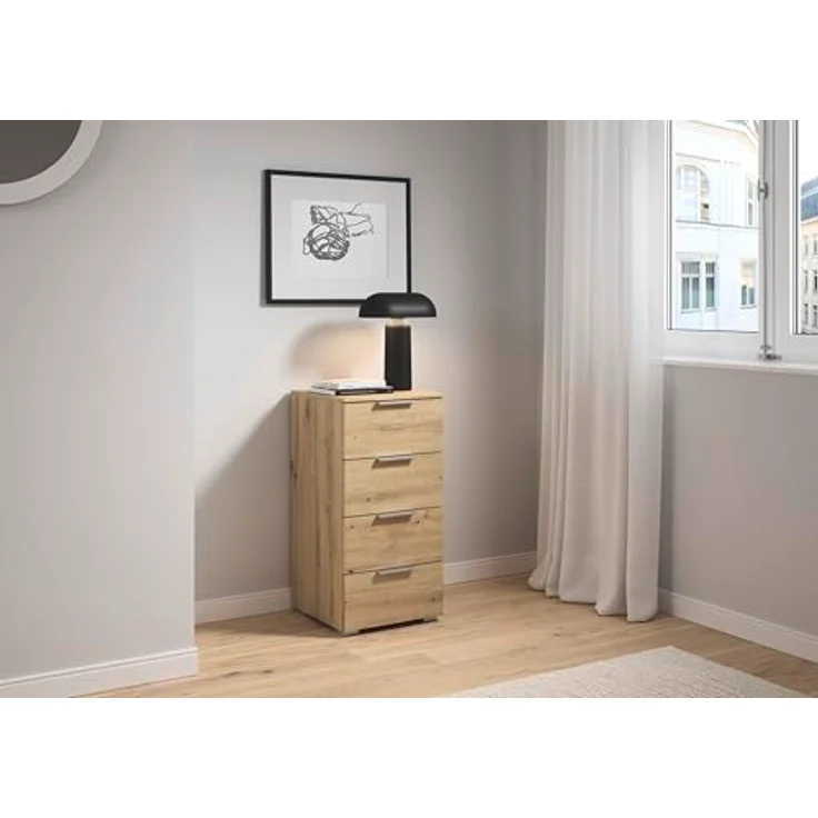 Rauch Möbel Alabama, Kommode für Schlafzimmer, Kinderzimmer, Garderobe, Flur, mit 4 Schubladen, Soft-Close-Funktion, Farbe Eiche Artisan, Holz, Griff Alufarben, Maße 40x81x42cm – Bild 2
