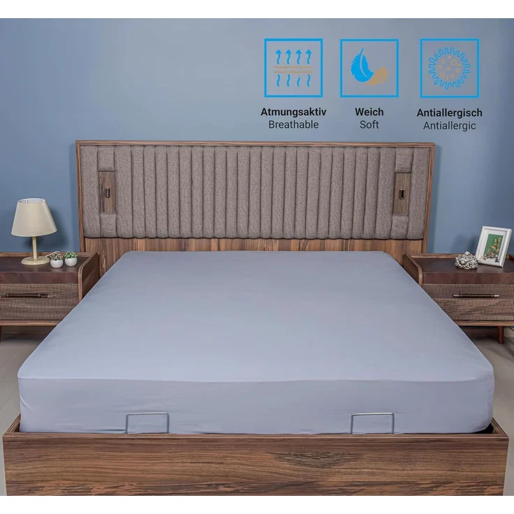 Spannbettlaken Jersey 140x200cm 100% Baumwolle Boxspringbetten und alle Betten bis 25 cm Grau – Bild 2