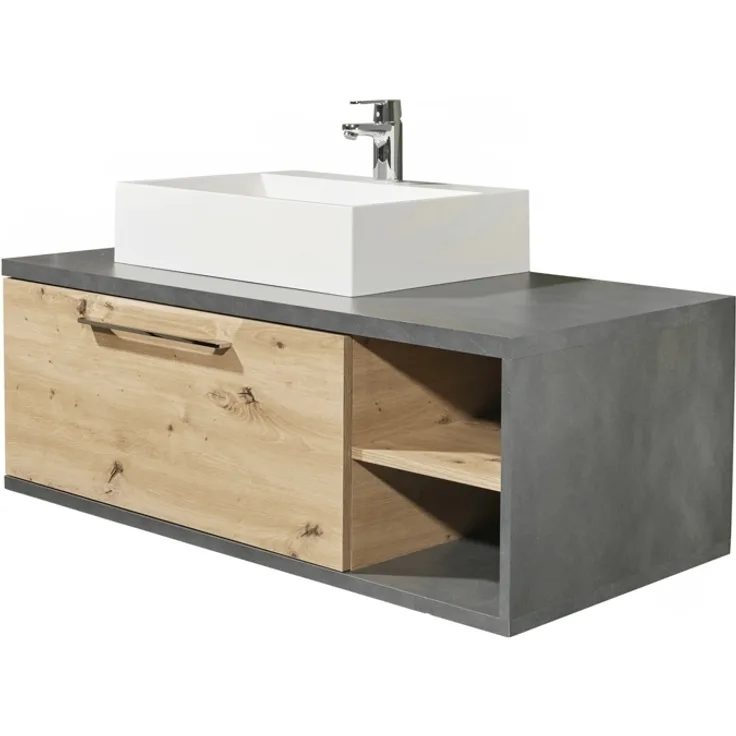 Waschbecken Unterschrank Badschrank Becken NATHAN Matera Beton Grau / Artisan Eiche WBU