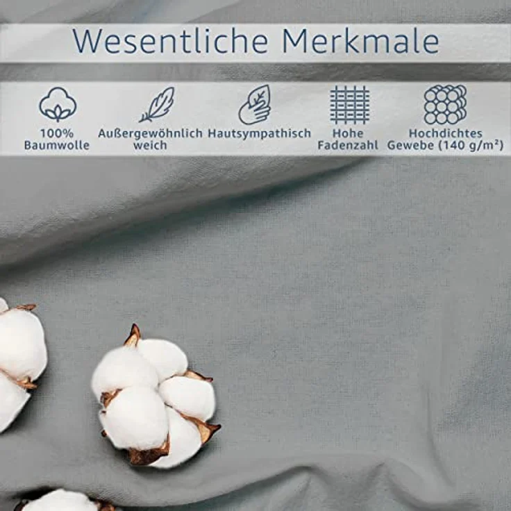 Amago - Spannbetttuch, 50 cm Steg, 100 prozent Baumwolle, 200x200 cm - Silber – Bild 5
