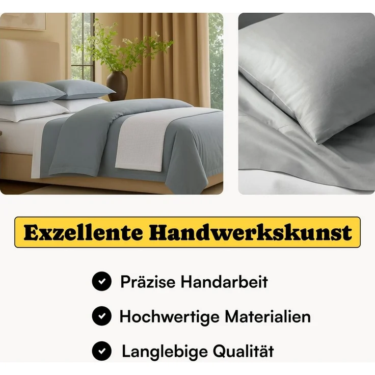 Seralino Bettwäsche Mako Satin Bettwäsche (100% Bio Baumwolle) mit Kissenbezug, 2 teilig, Fairtrade/ GOTS zertifiziert, uni Bettwäsche Set mit Reißverschluss – Bild 2
