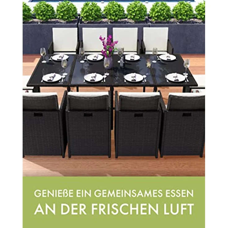 Swing&Harmonie Garten-Essgruppe Poly Rattan Sitzgruppe Esstisch Lounge Gartenmöbel, (Sitzgarnitur, Tisch, Stühle, Hocker Garnitur Set) – Bild 7