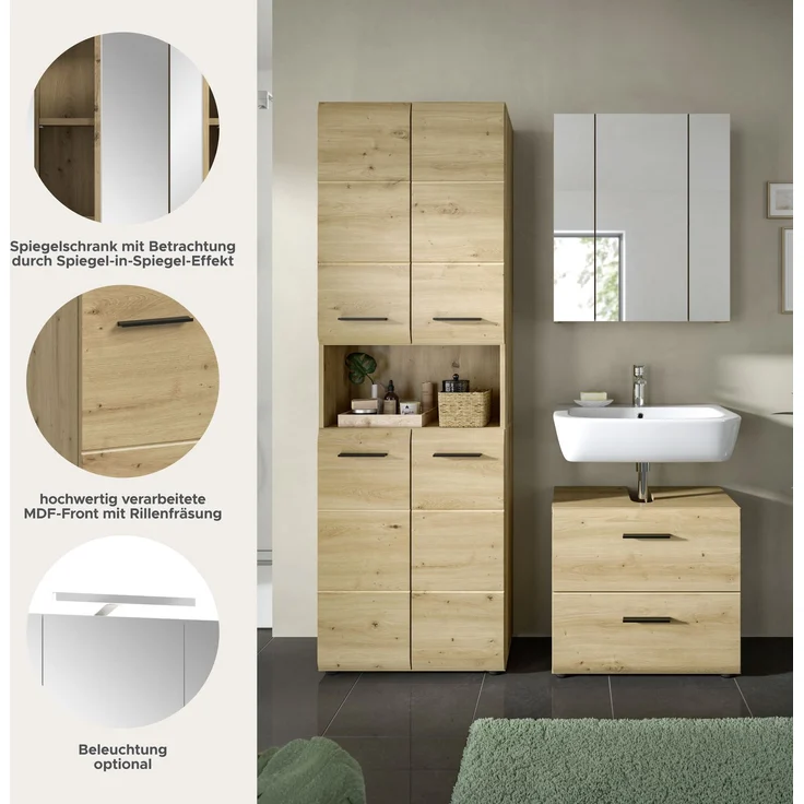 Badkombination (B/H/T: 135x185x30 cm) in Artisan Oak Nachbildung und Artisan Oak Nachbildung – Bild 8