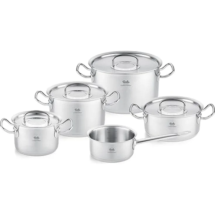 Fissler Topf-Set Original-Profi Collection® Retro, Edelstahl 18/10 (Set, 9-tlg, 3 Kochtöpfe,1 Bratentopf, 1 Stielkasserolle, 4 Metalldeckel), Limited Edition, Made in Germany