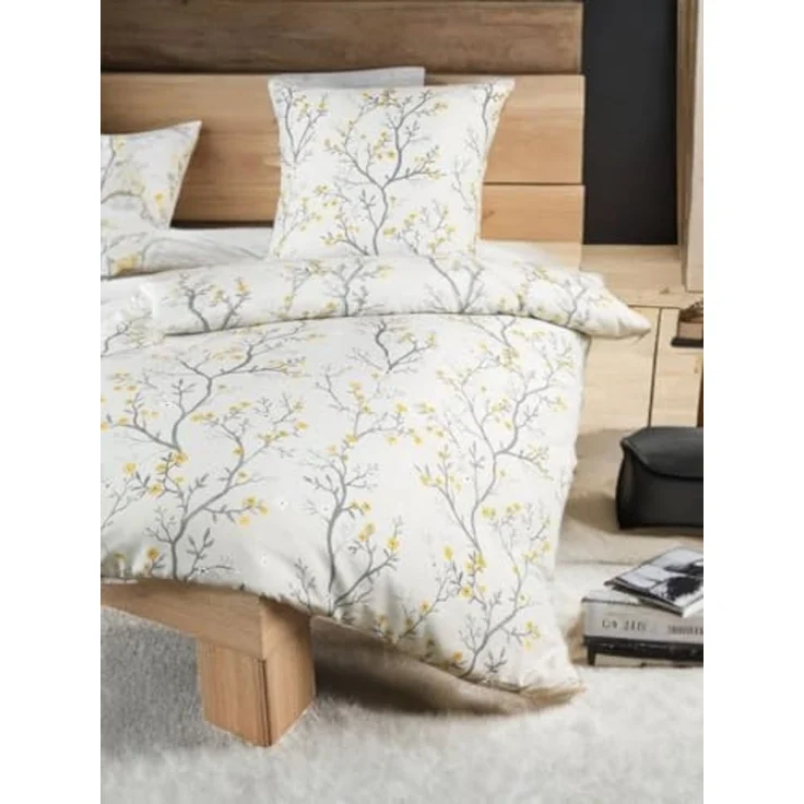 soma Bettwäsche Mikrofaser 135x200 80x80 weiß grau gold Kirschblüten sale, Microfaser, 2 teilig, Ideal für Frühling Sommer Reißverschluss absolut bügelfrei ganzjährig – Bild 2