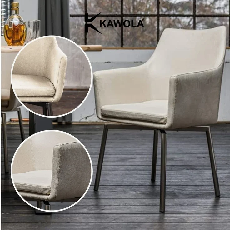 Stuhl Cali Sessel Microfaser Esszimmerstuhl creme Füße matt-schwarz 88.5 x 61 x 56 cm – Bild 8