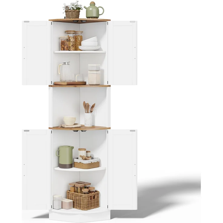 Abrihome Eckschrank mit 5 Fächern, Weiß, 180x39x39 cm – Bild 8