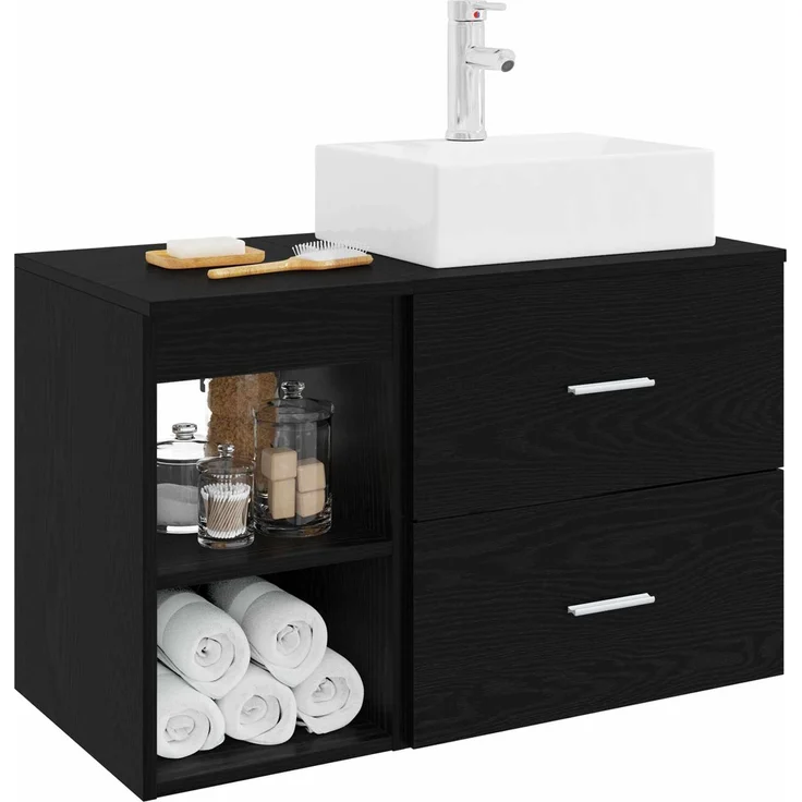 vidaXL Badezimmerschrank-Set 2 stk. Schwarz Eichen-Optik 3403889 – Bild 3