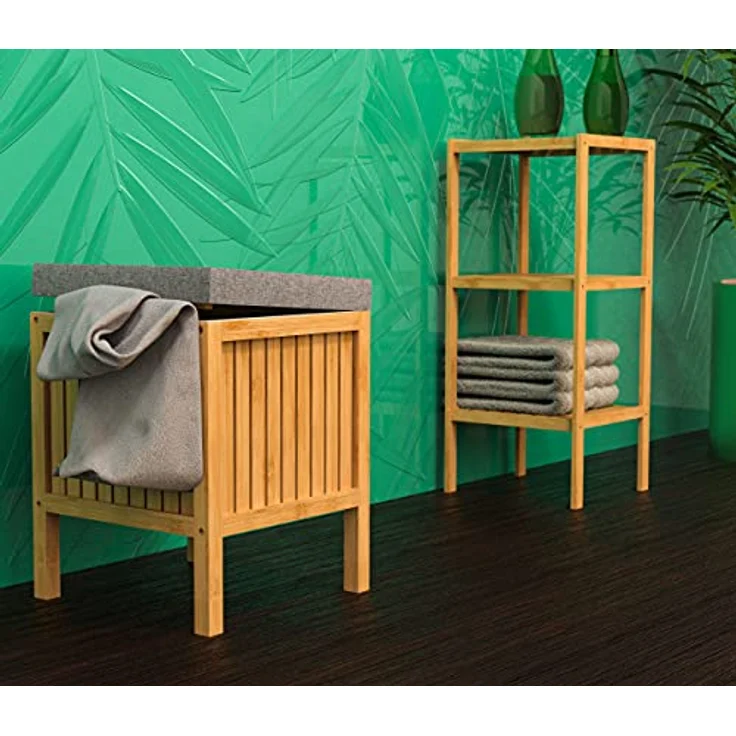 EISL 2-in-1 Wäschekorb mit Sitzkissen Bambus 39x39x52,5 cm 438814 – Bild 3