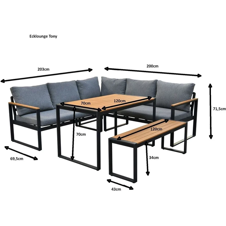 Gardissimo TONY Alu Ecklounge Gartenmöbel Sitzgruppe Holzoptik Nonwood – Bild 2